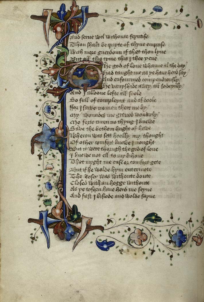 A page from c.1440 manuscript of Canterbury Tales Romaunt of Rose A page from c.1440 manuscript of Canterbury Tales Romaunt of Rose