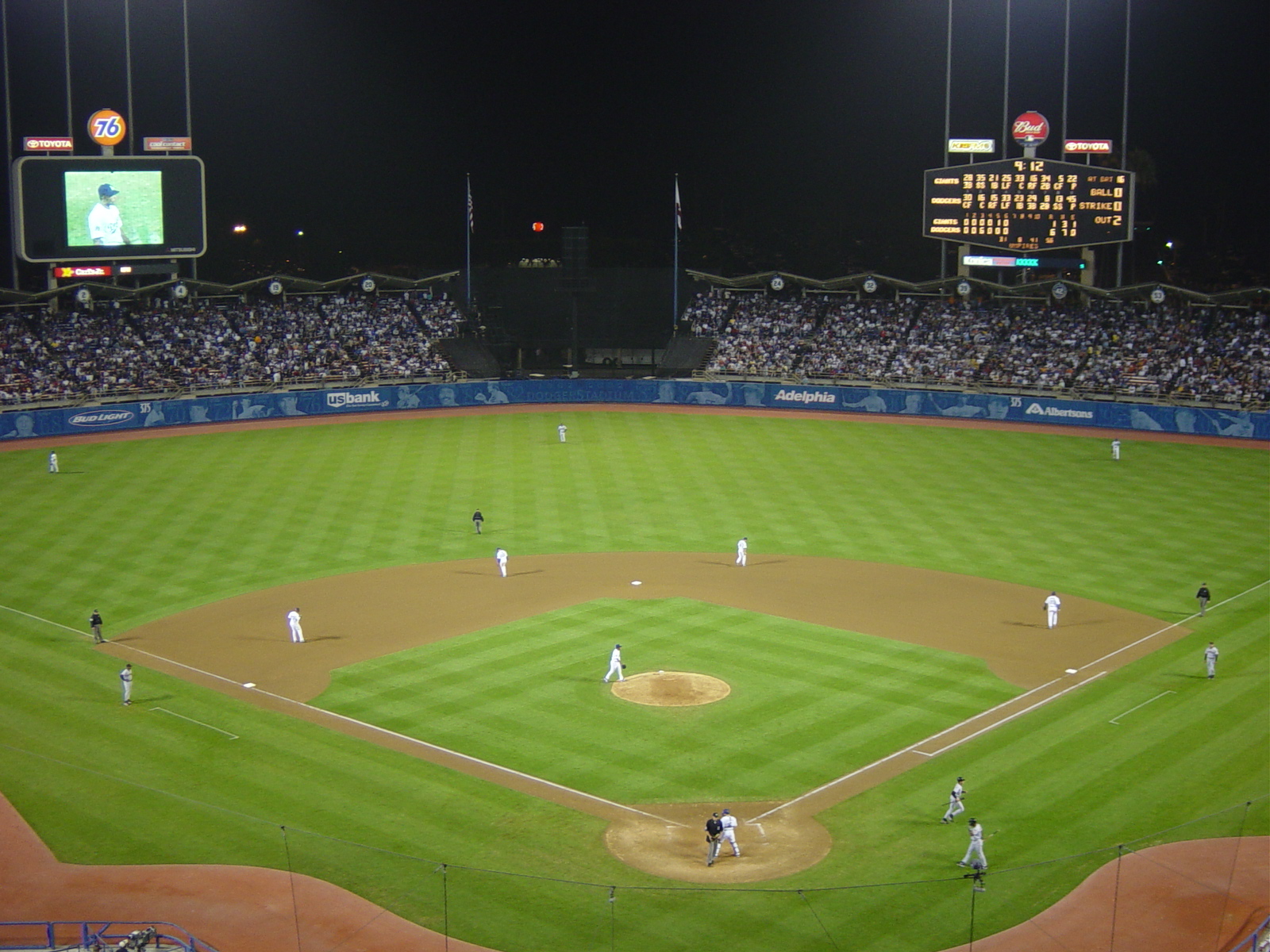 Dodger Stadium, home of the Dodgers since 1958, at night