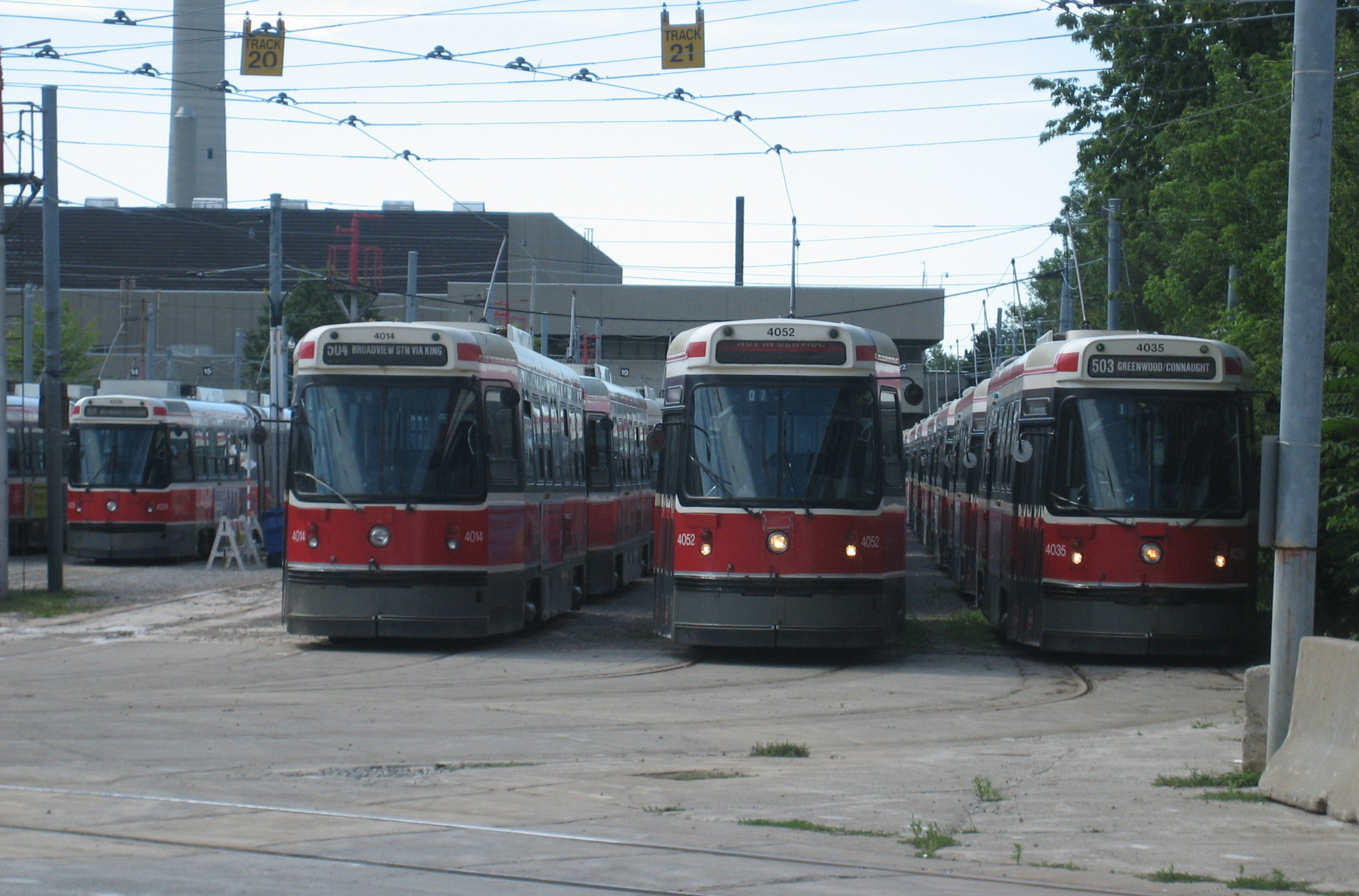 Streetcars parked at the Russell Yard