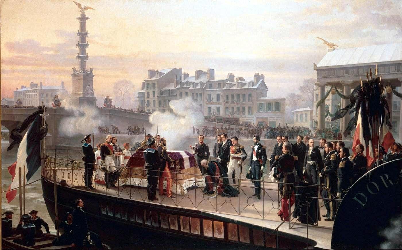Arrival of "la Dorade" at Courbevoie on 14 December 1840. Painting by Félix Philippoteaux, 1867. Château de Malmaison. Arrival of "la Dorade" at Courbevoie on 14 December 1840. Painting by Félix Philippoteaux, 1867. Château de Malmaison.