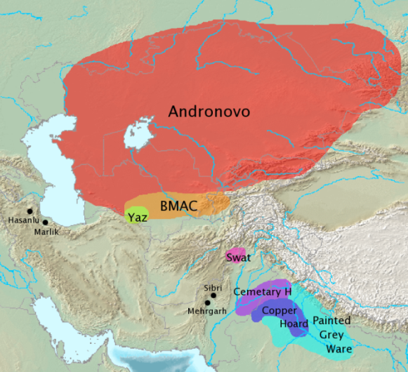 Archaeological cultures associated with Indo-Iranian migrations (after EIEC). The Andronovo, BMAC and Yaz cultures have often been associated with Indo-Iranian migrations. The GGC, Cemetery H, Copper Hoard and PGW cultures are candidates for cultures associated with Indo-Aryan migrations. Archaeological cultures associated with Indo-Iranian migrations (after EIEC). The Andronovo, BMAC and Yaz cultures have often been associated with Indo-Iranian migrations. The GGC, Cemetery H, Copper Hoard and PGW cultures are candidates for cultures associated with Indo-Aryan migrations.