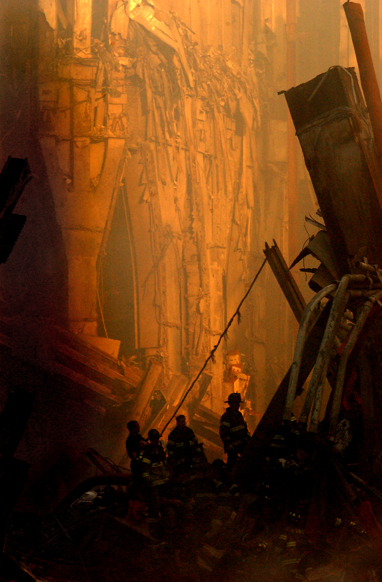 Rescue workers at the World Trade Center on September 14, 2001.
