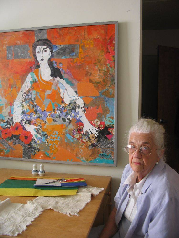 The artist in 2007 posing with one of her last works.