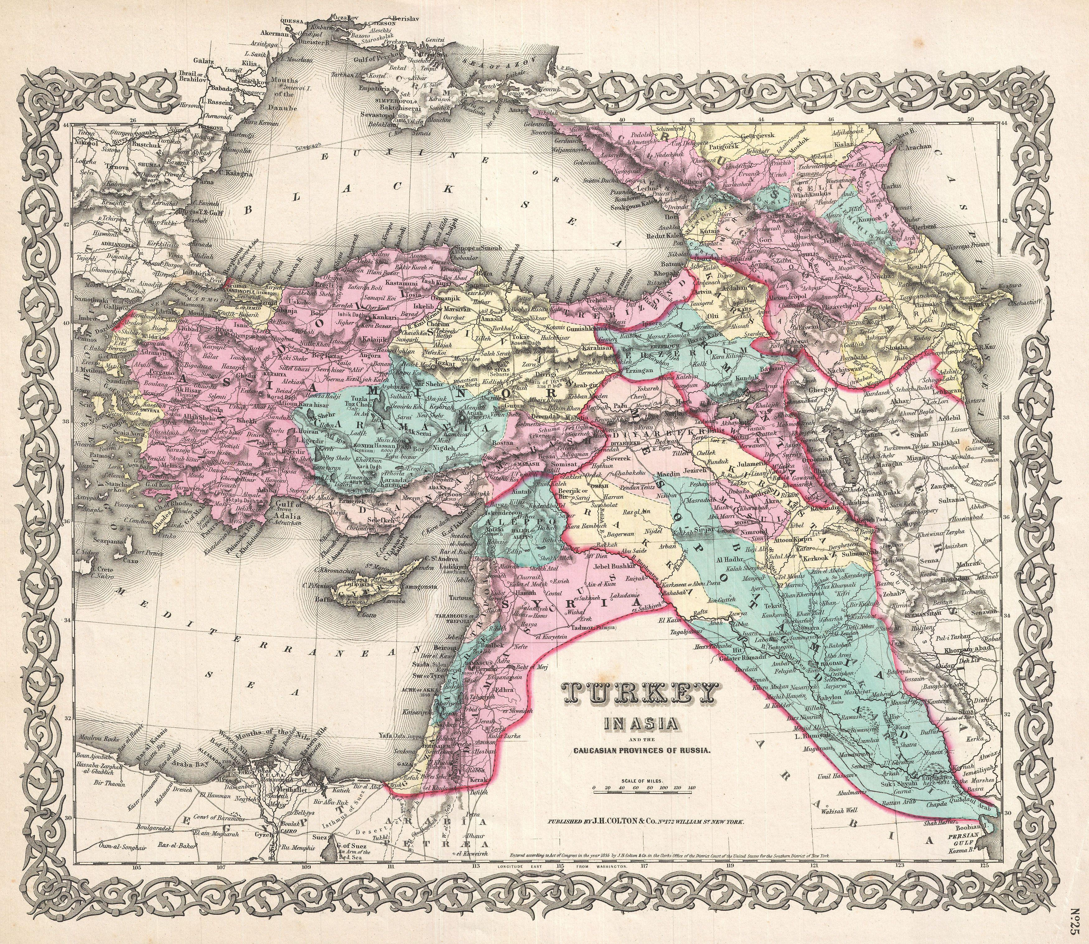 1855 map of Anatolia showing the location of the eyalet of Kurdistan