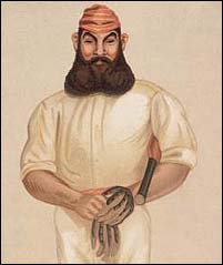 An 1877 illustration of Grace by Leslie Ward emphasises his trademark beard and MCC cap