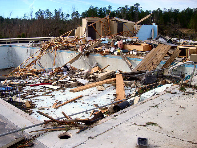 Damage from an EF2 tornado in Fordyce, Arkansas