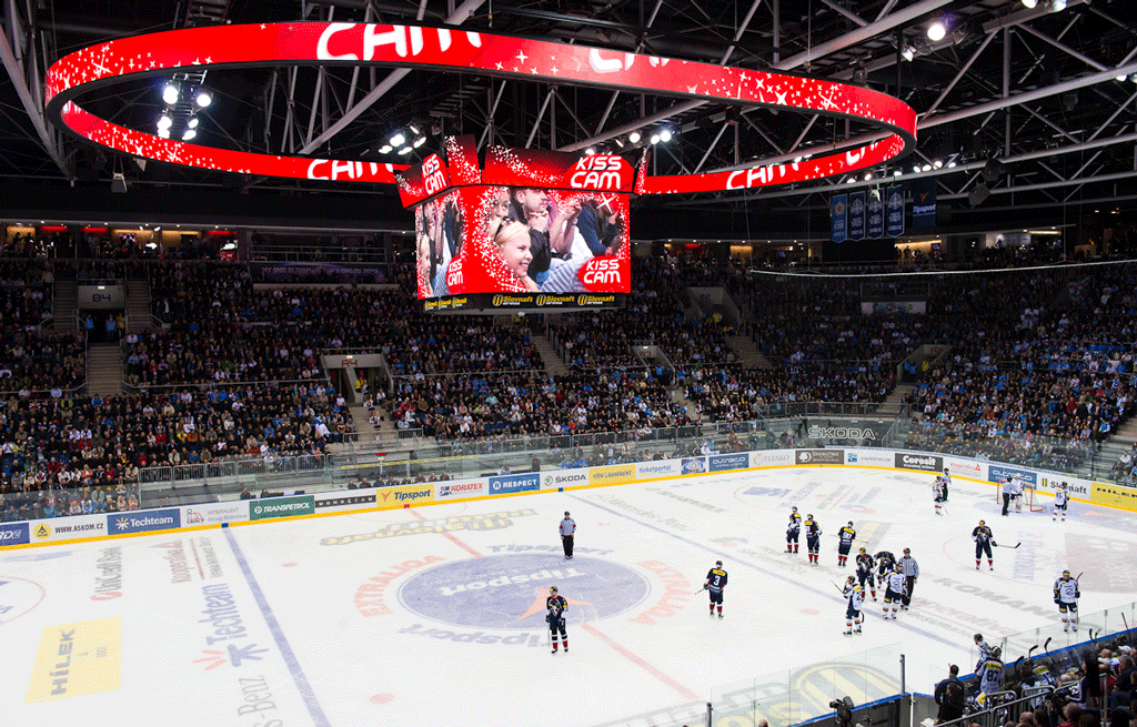  The LED high definition scoreboard and LED ribbon at the Ondrej Nepala Arena