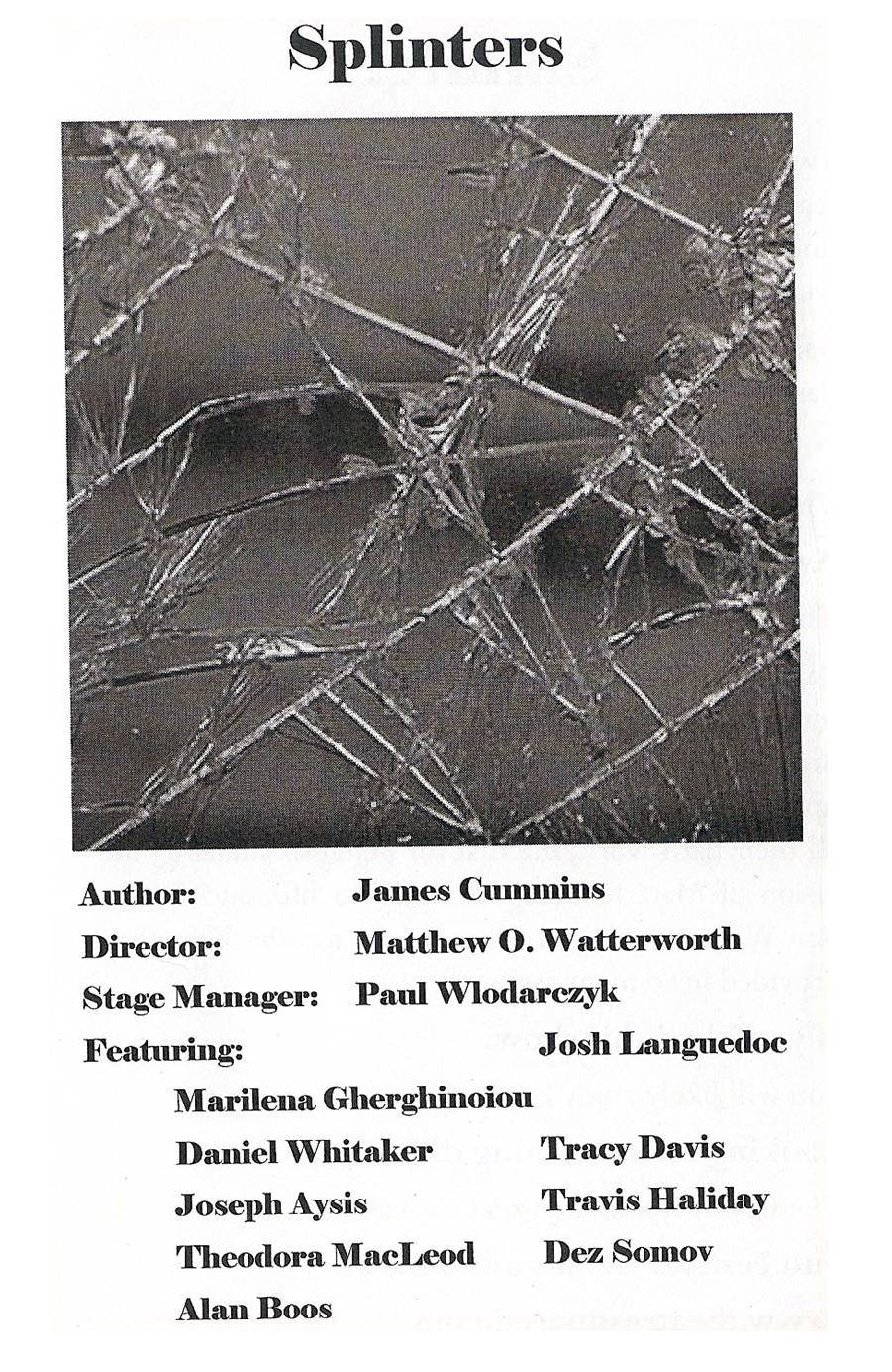Program from the original production of Splinters by James Cummins