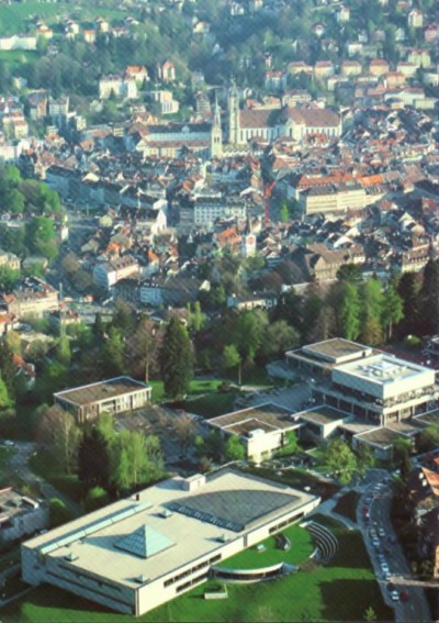 The campus in the old town of St. Gallen and its Abbey of Saint Gall in the background