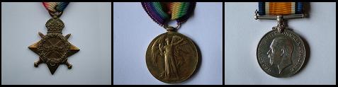 Center|From Left 1914-15 Star, Victory Medal, British War Medal Center|From Left 1914-15 Star, Victory Medal, British War Medal