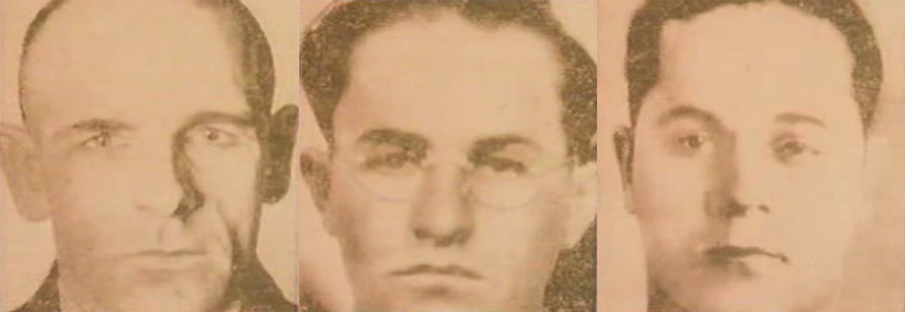 The inmates who were killed during the Battle of Alcatraz in 1946, Bernard Coy (left), Marvin Hubbard (center), and Joe Cretzer (right)