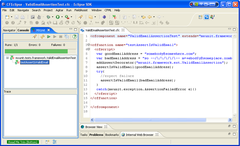 Screenshot of the Eclipse Mxunit plugin Screenshot of the Eclipse Mxunit plugin