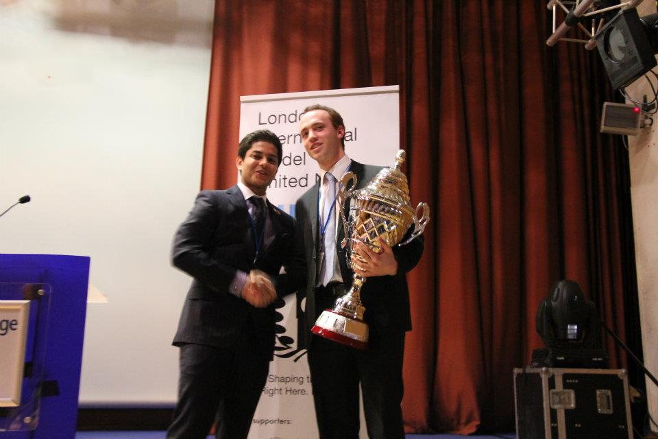 Secretary-General Anmol Arora handing out the Best Delegation Prize at LIMUN 2012. Secretary-General Anmol Arora handing out the Best Delegation Prize at LIMUN 2012.