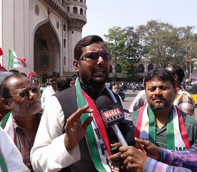 Syed Faqruddin Ali Ahmed speaking to a media person at Charminar, Hyderabad