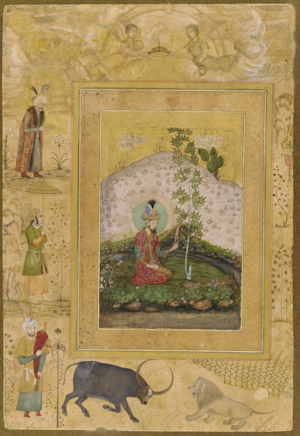 An image from an album commissioned by Shah Jahan shows Humayun sitting beneath a tree in his garden in India.