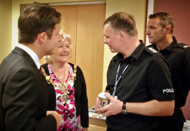 Kevin Nicholson speaks to Darlington Mayoress Carole Johnson and Chief Inspector Mick Button at the official opening of Firthmoor Community Centre Cafe Kevin Nicholson speaks to Darlington Mayoress Carole Johnson and Chief Inspector Mick Button at the official opening of Firthmoor Community Centre Cafe