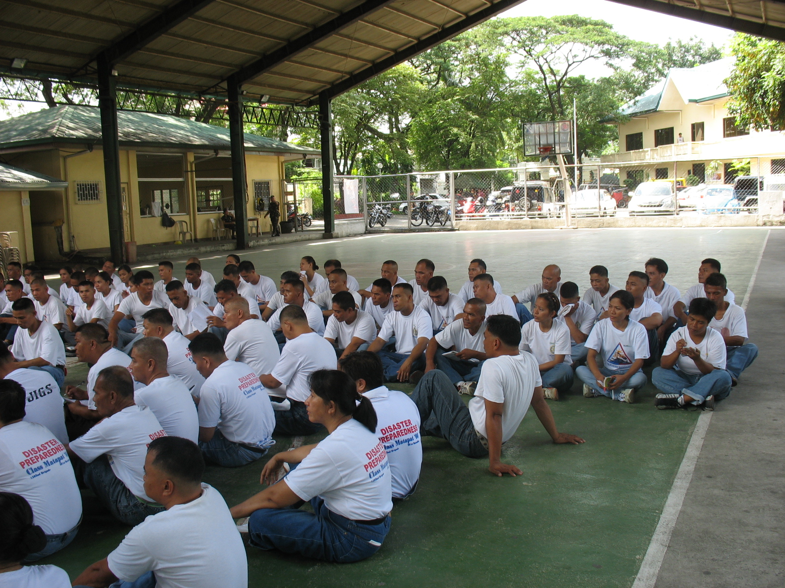 Covered basketball court of Bgy UP Village being utilized by the 1302CDC for the conduct of military instructions to reservist candidates.