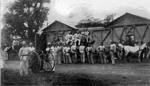 "Bomberos" of the Manila Fire Department, Photo taken in 1899. An American artist wrote at the back of this photograph: "Never known to get there on time.