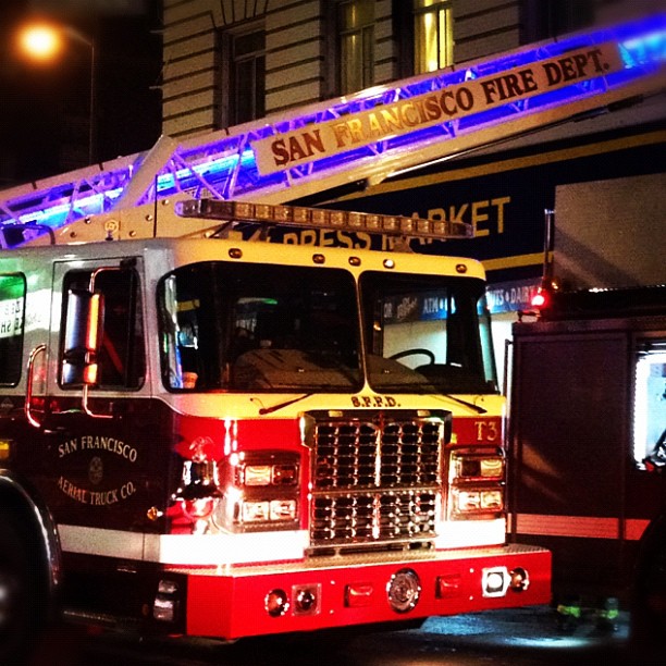 SFFD Truck Co. 3 operating at a fire in the Tenderloin