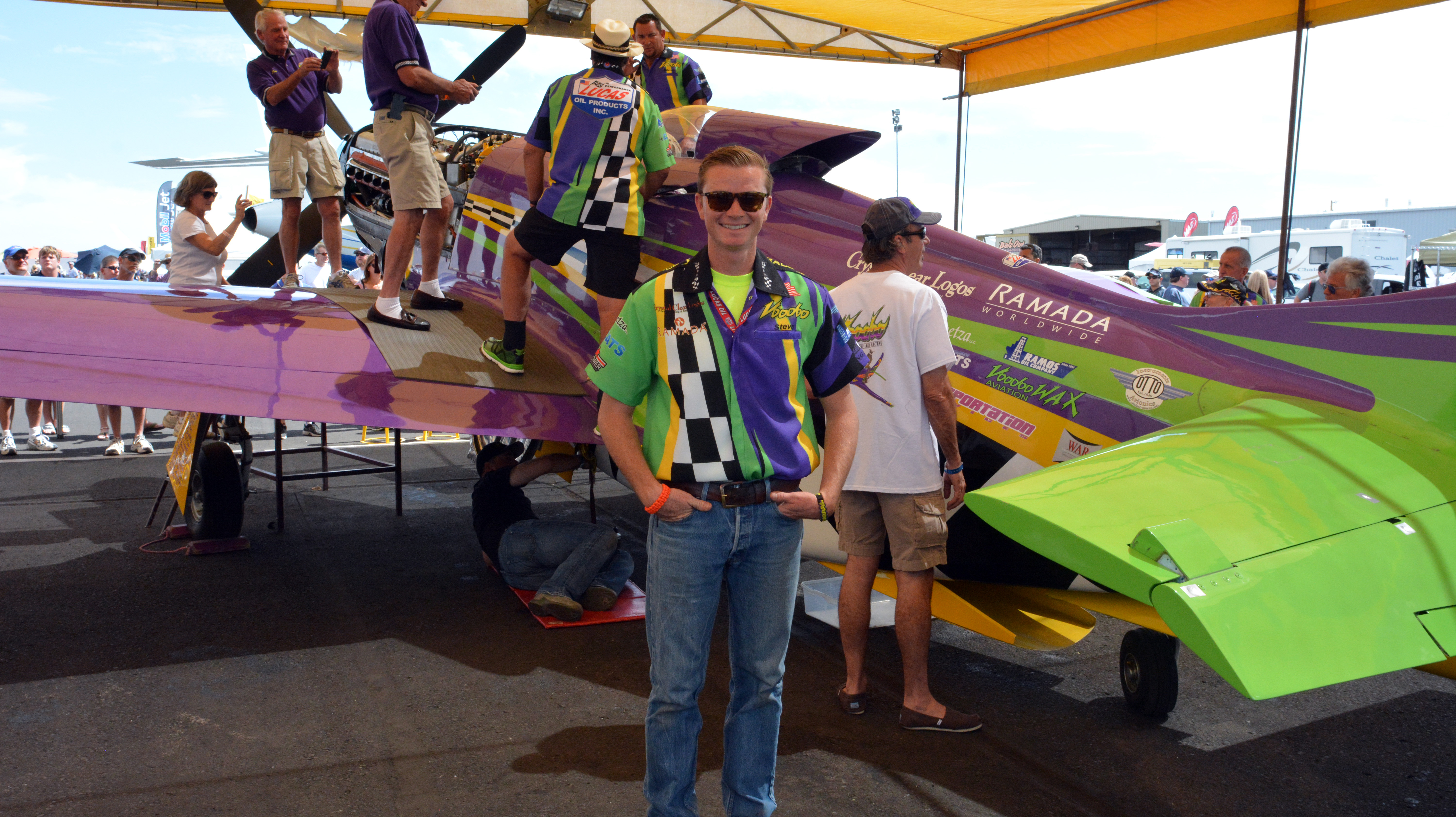 Voodoo in a hangar at the 2014 Reno Air Races 