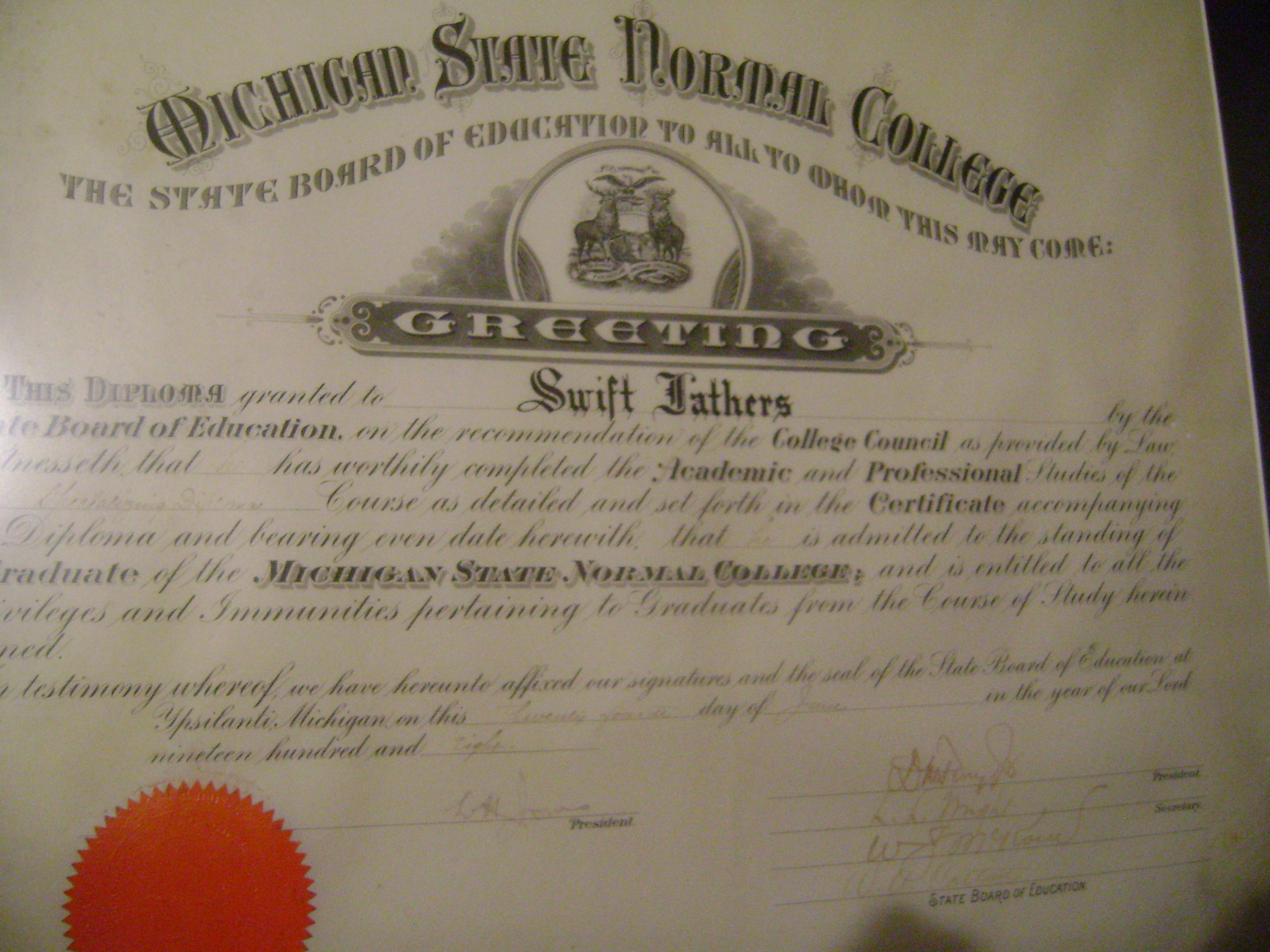 Lathers' college degree
