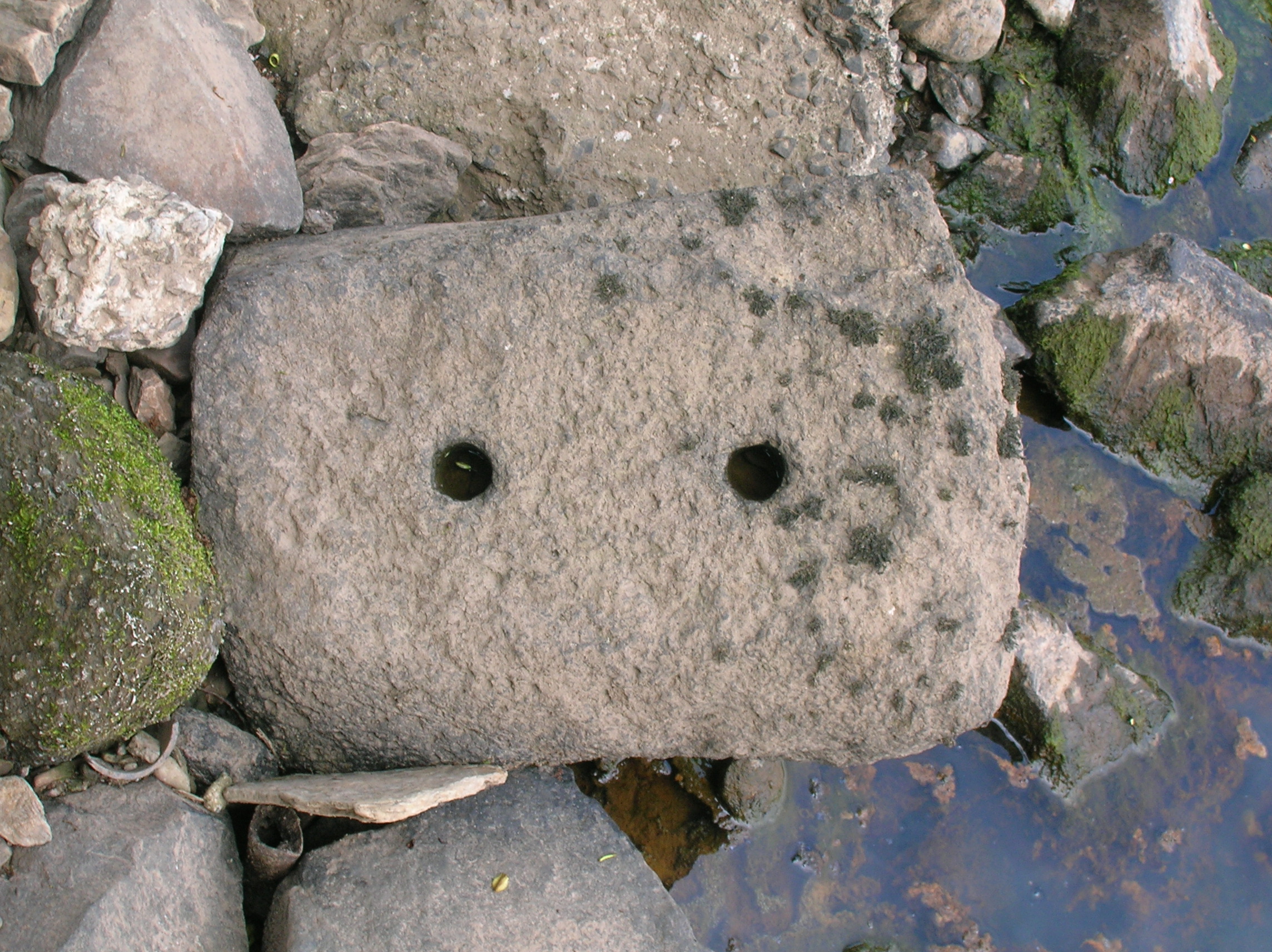 A typical stone railway sleeper from the Kilmarnock and Troon Railway