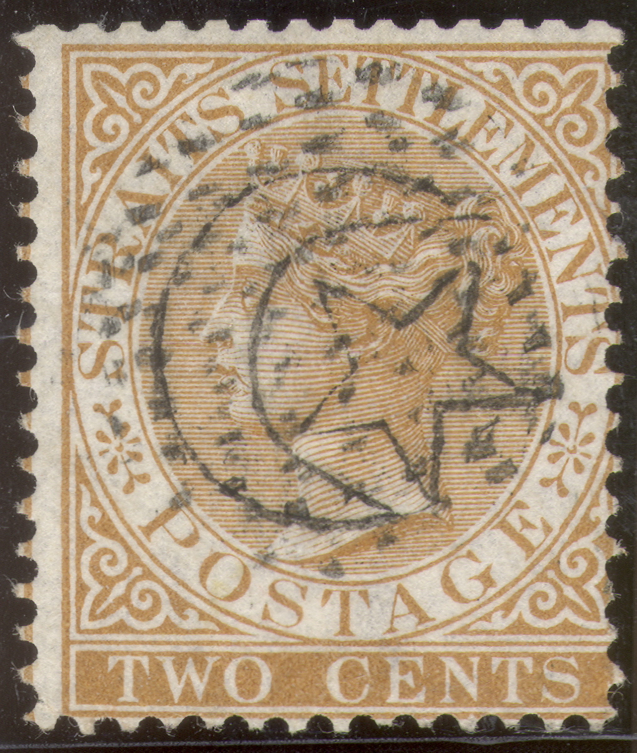 Queen Victoria on the first stamp of Johore, 1876.