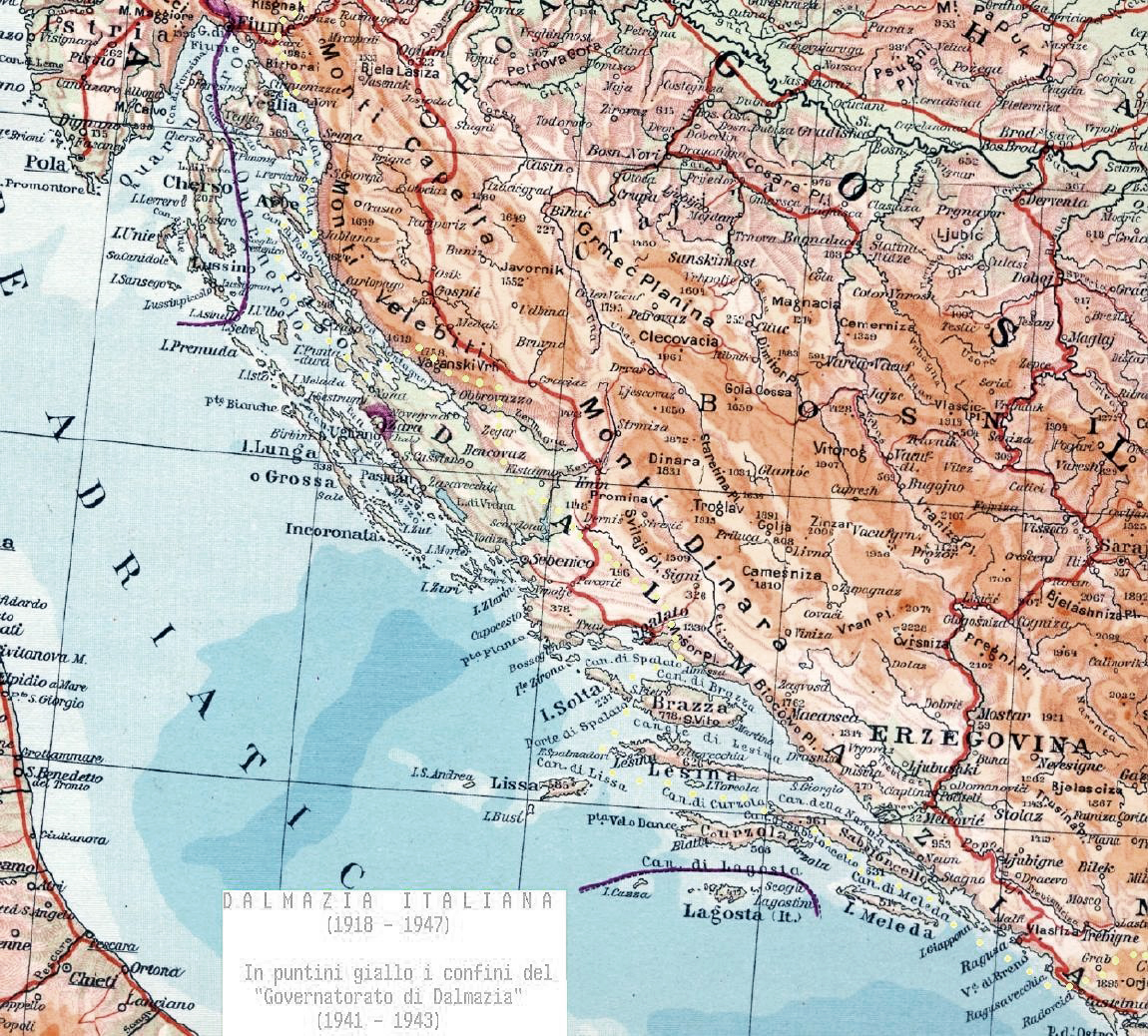 Italian-language map of Dalmatia and the eastern shore of the Adriatic