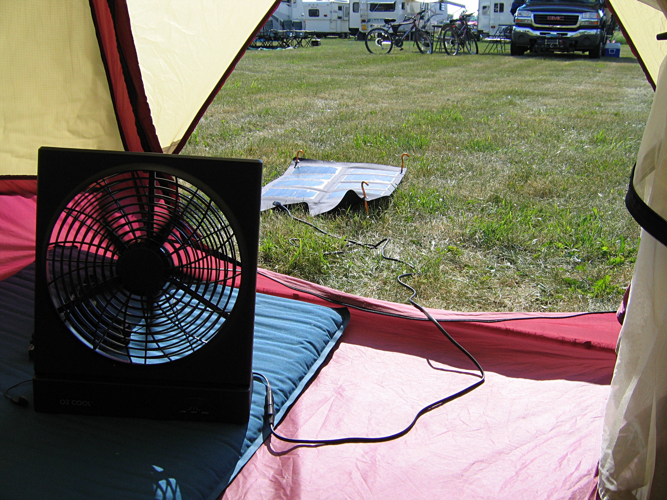 A solar fan with externally mounted solar panels