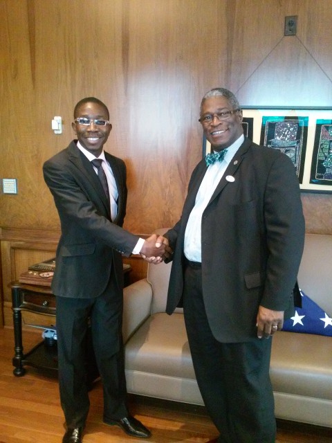 John Theodore-Edevu with Kansas City mayor Sly James 