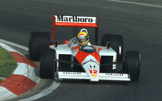 Senna on his way to victory for McLaren at the 1988 Canadian Grand Prix|alt=as caption