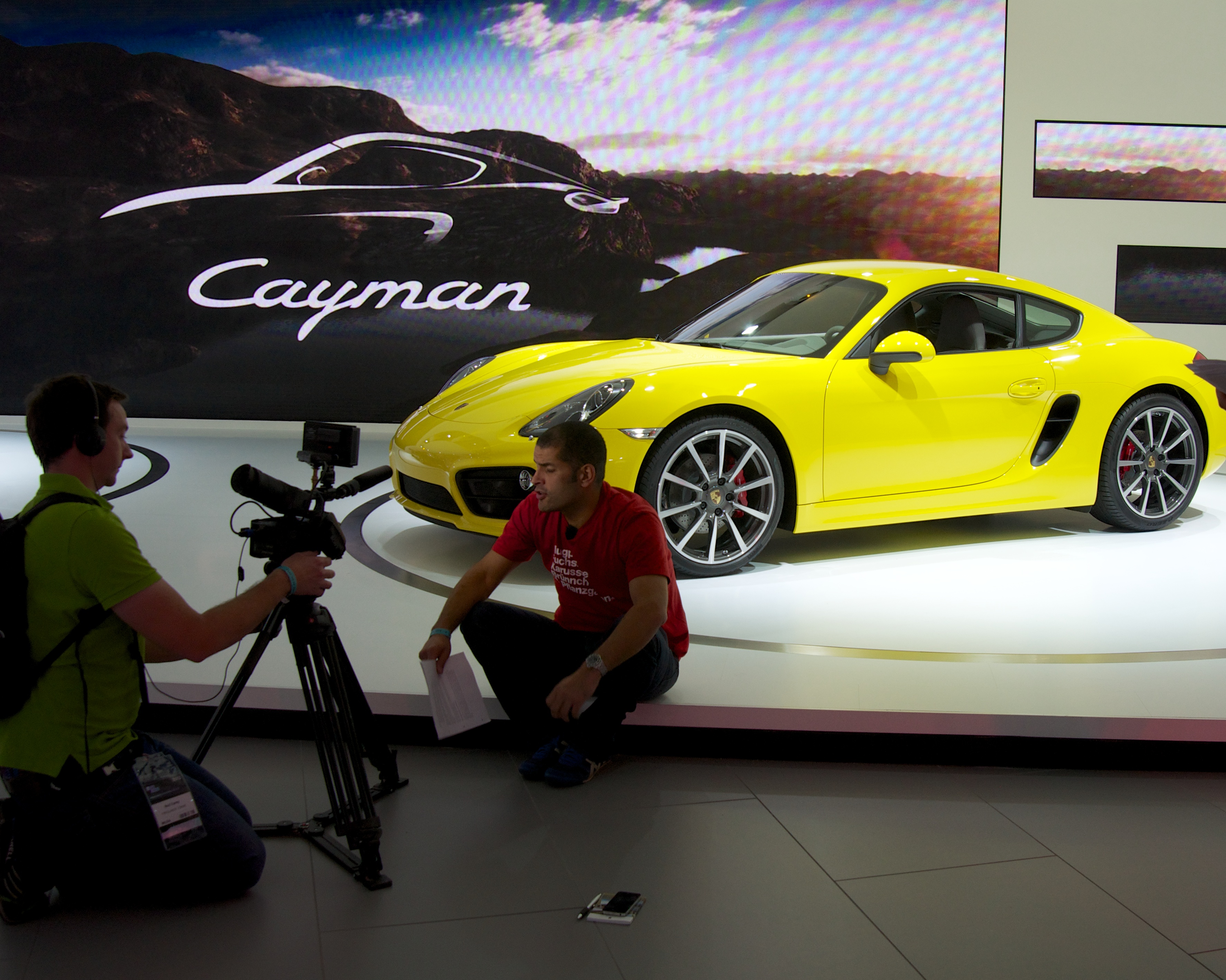 /CHRIS HARRIS ON CARS at the 2012 LA Auto Show talking about the presentation of the all new Porsche 981c Cayman.