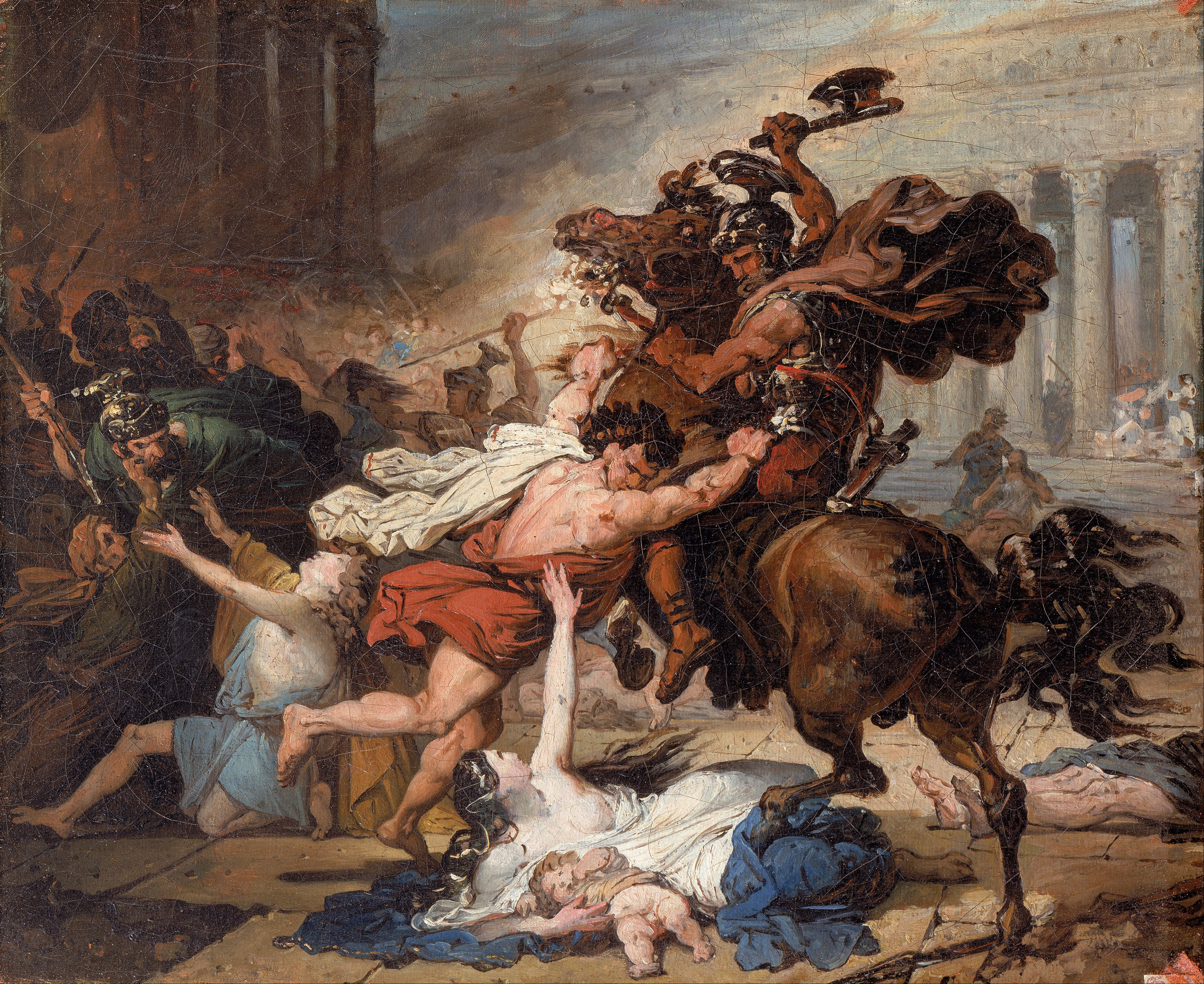 François-Joseph Heim decorated the Chapel of the Souls in Purgatory, the one next to the Holy Angels - his work prayer for the dead (now burnt) and Religion Exhorting the Christian to Suffer - above, a work of his called, Destruction of jerusalem by the Romans