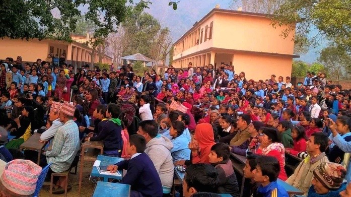 Guardians, Students and Local People watching School Anniversary program in School.