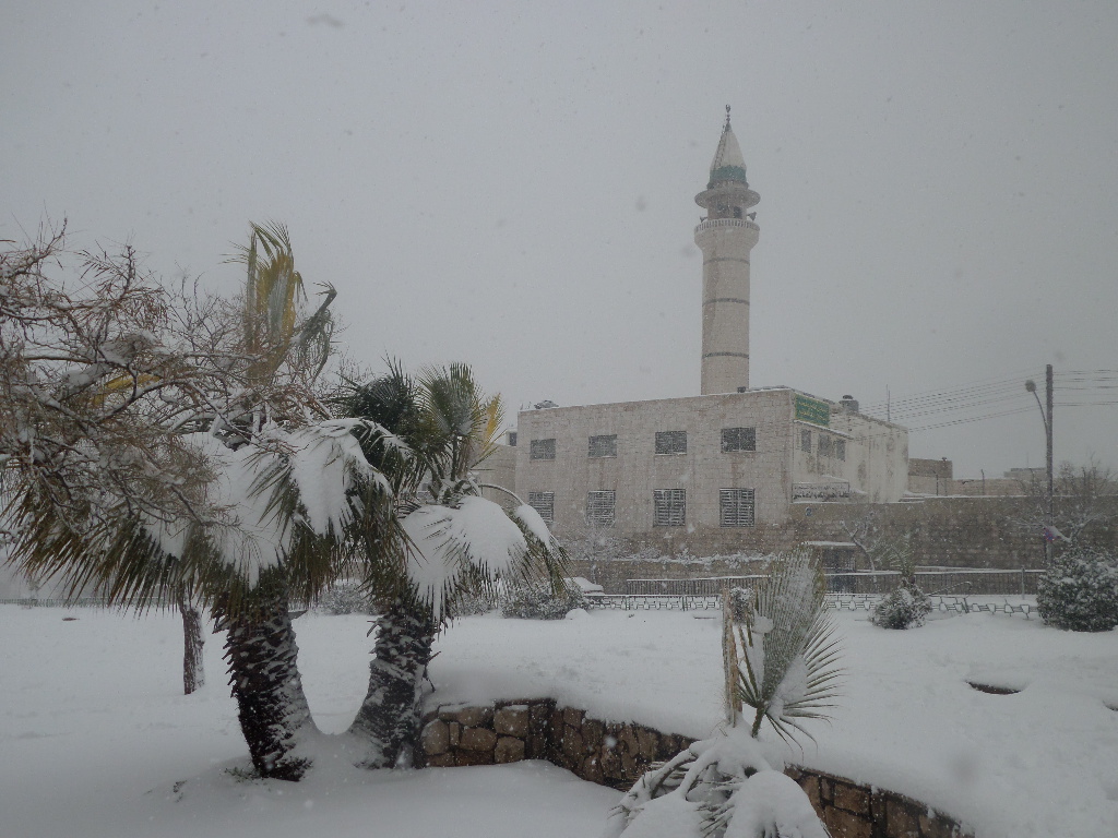 During the snowfall on the mosque