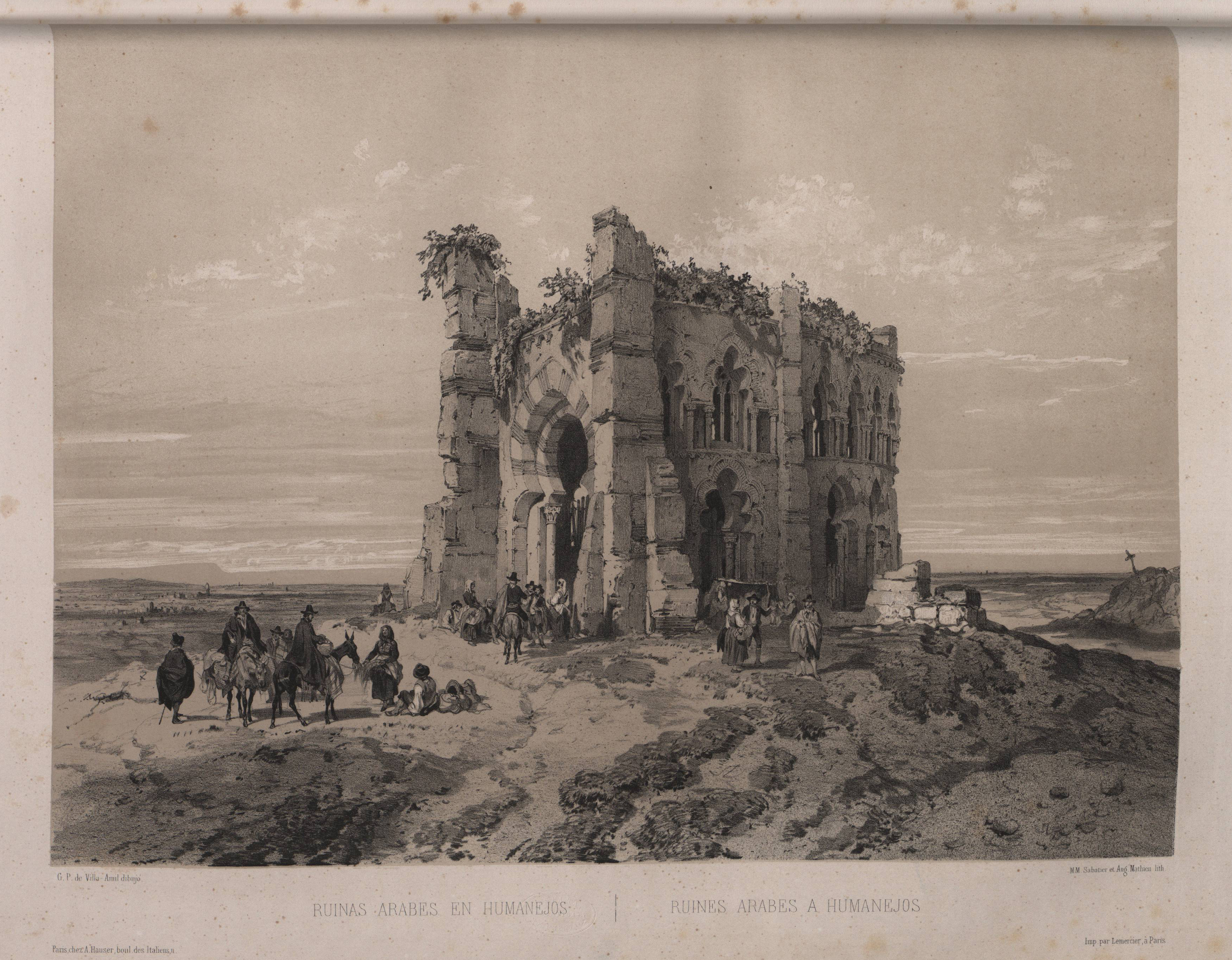 Iglesia gótico-mudéjar de Humanejos of Madrid. Drawing by French painters Leon Jean-Baptiste Sabatier and Auguste Mathieu in 1850.
