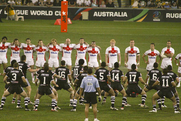 The Kiwis performing their Haka before the match.
