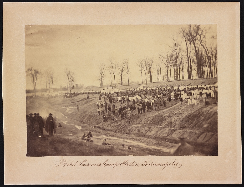 Camp Morton, Indianapolis, Indiana was established on a 36-acre tract of. It was among the largest of the Union's eight prison camps established for Confederate noncommissioned officers and privates. Between 1862 and 1865, the camp's average prison population was 3,214; it averaged fifty deaths per month. Its maximum prison population reached 4,999 in July 1864. More than 1,700 prisoners died at the camp during its four years of operation. (Image credit: Library of Congress)