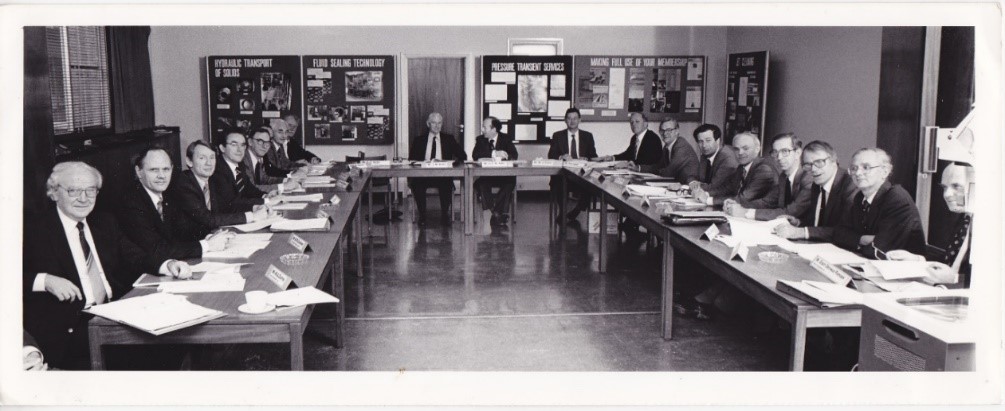 Meeting of BHRA’s Council and Heads of Department in the 1970s; Don Miller is fifth from the right Meeting of BHRA’s Council and Heads of Department in the 1970s; Don Miller is fifth from the right