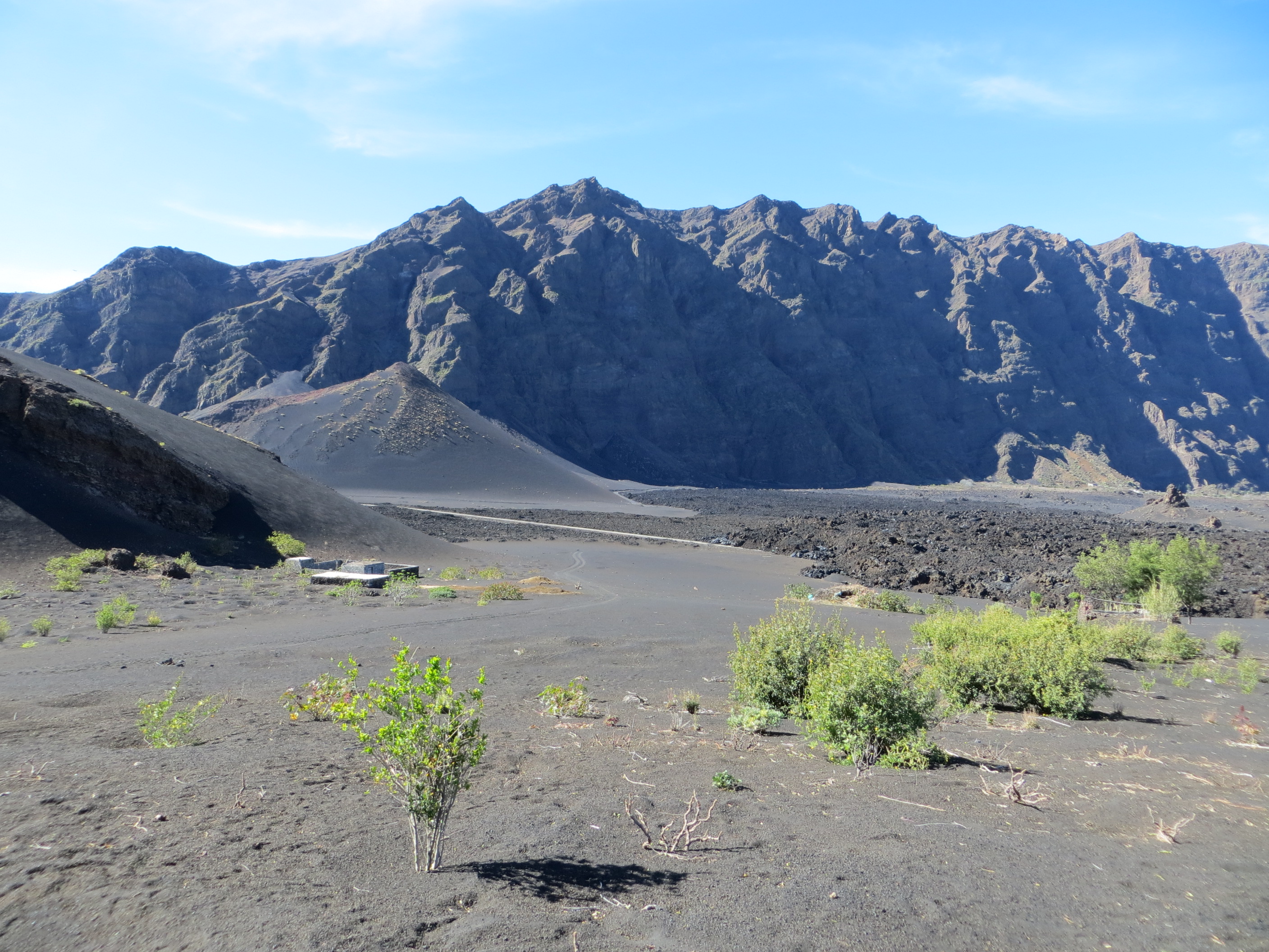 The route that is today southwest of Monte Beco in Pico do Fogo, on the right, the road are now covered in lava flow and are buried underneath the lava bed.