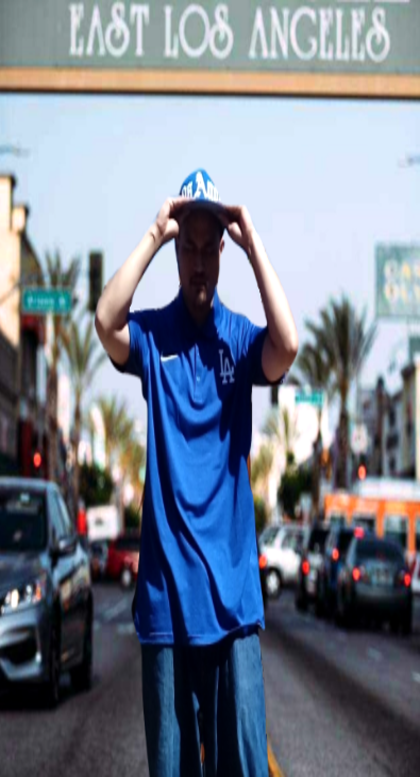 Sotelo at his 2017 photo shoot on Whittier Boulevard in East L.A.