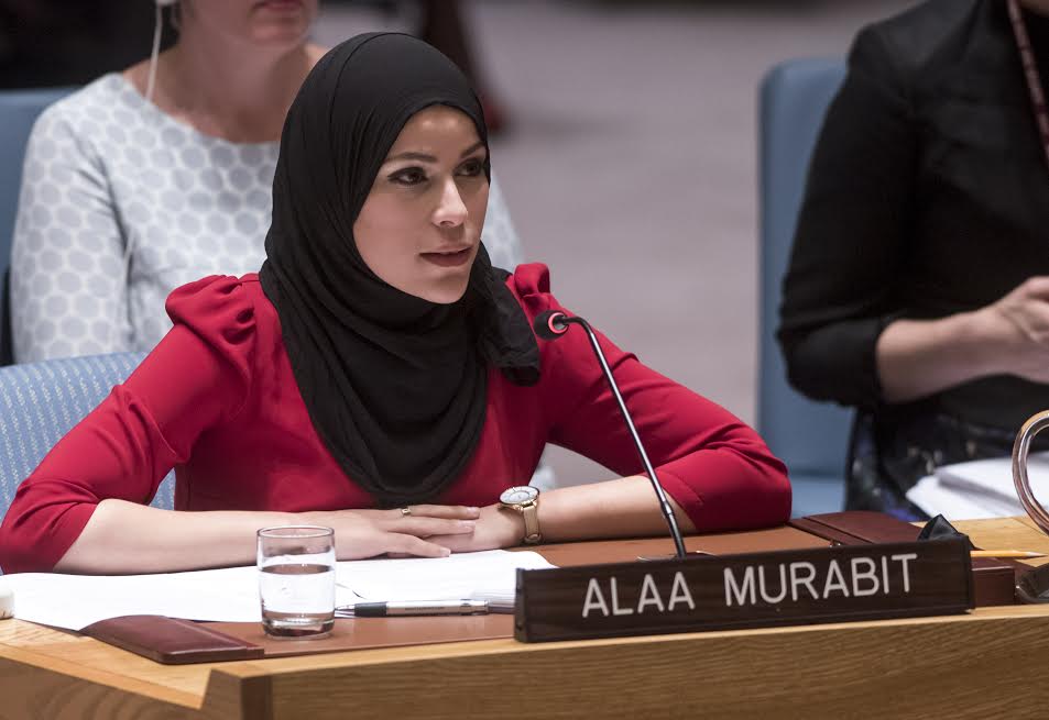 Helena Member Alaa Murabit speaks at the United Nations Security Council in New York.