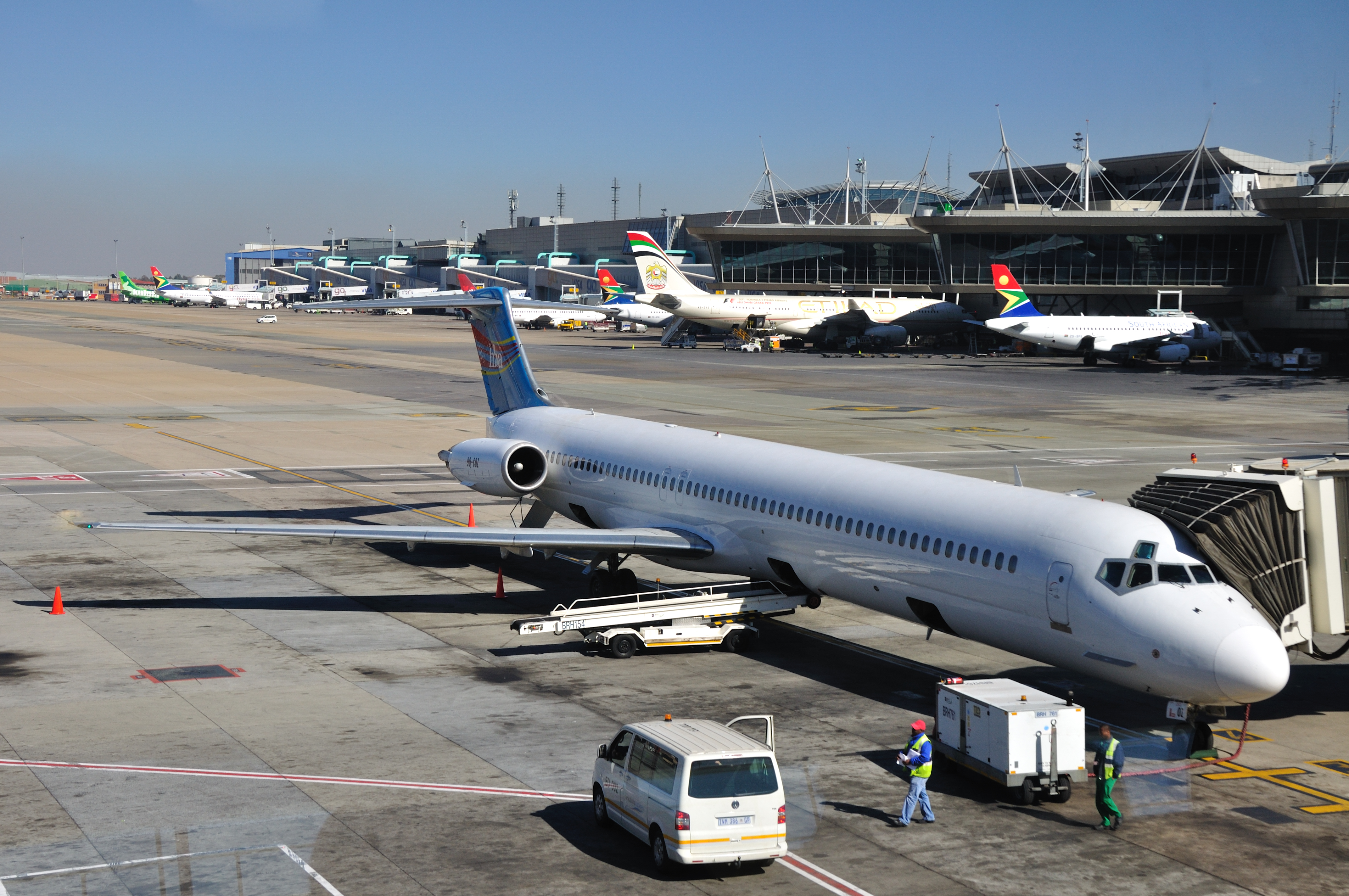 A Hewa Bora Airways McDonnell Douglas MD-82 at Johannesburg, South Africa. (2011)