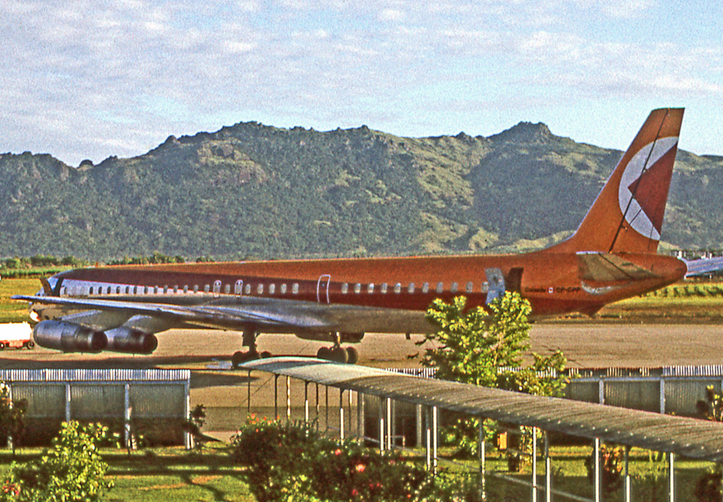 A CP Air DC-8 pictured at Nadi International Airport in 1971.