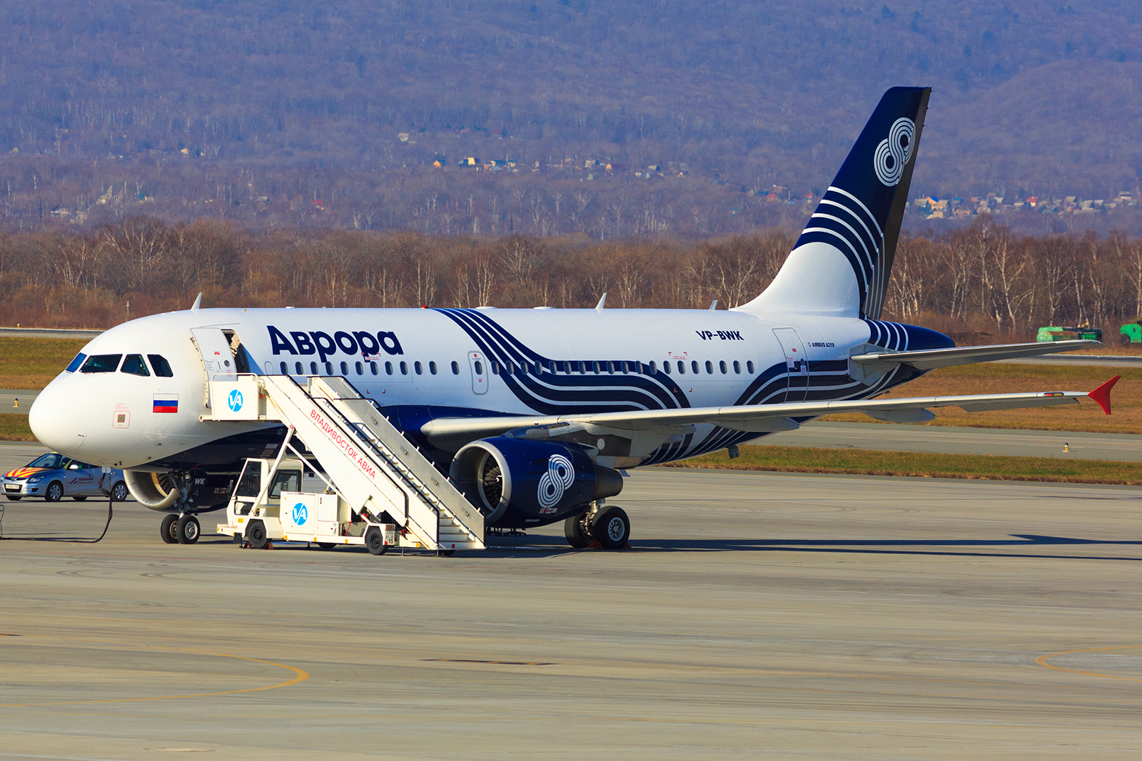 Aurora's Airbus A319 served at Vladivostok International Airport.