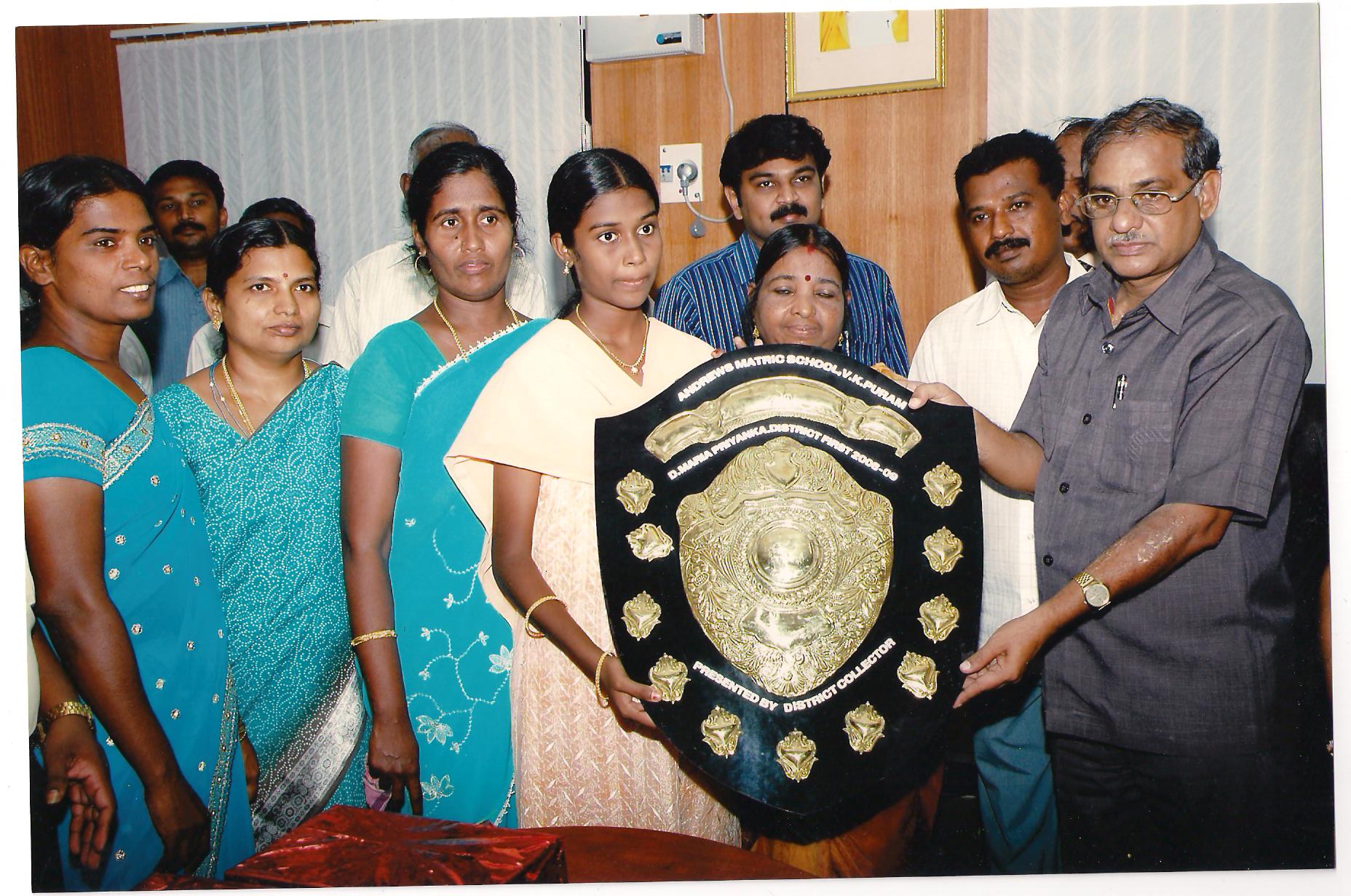 Maria Priyanka getting District First Award from Collector - 2009