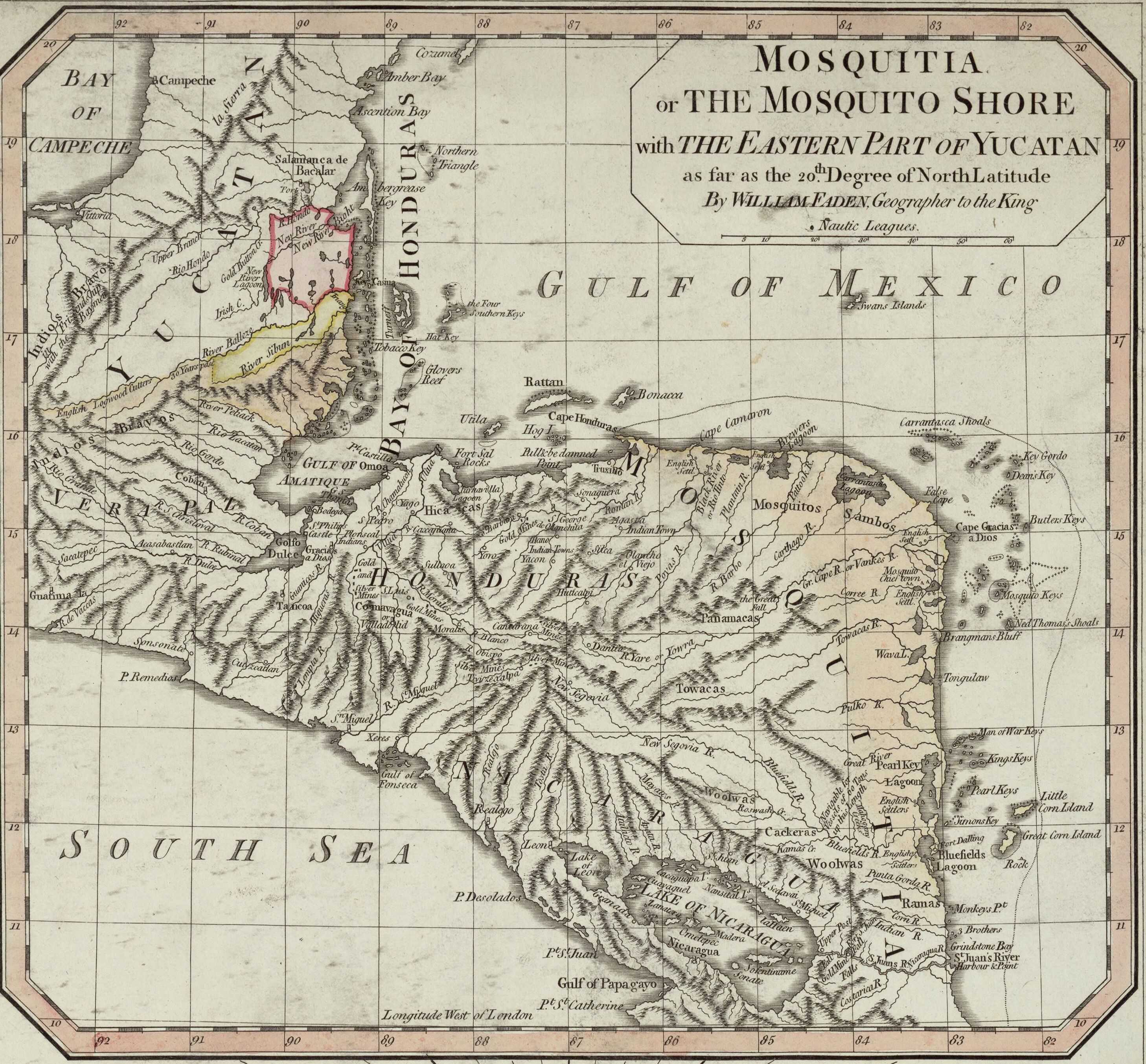 Map showing the British settlement of Belize along with Mosquitia following the 1786 convention of London Map showing the British settlement of Belize along with Mosquitia following the 1786 convention of London