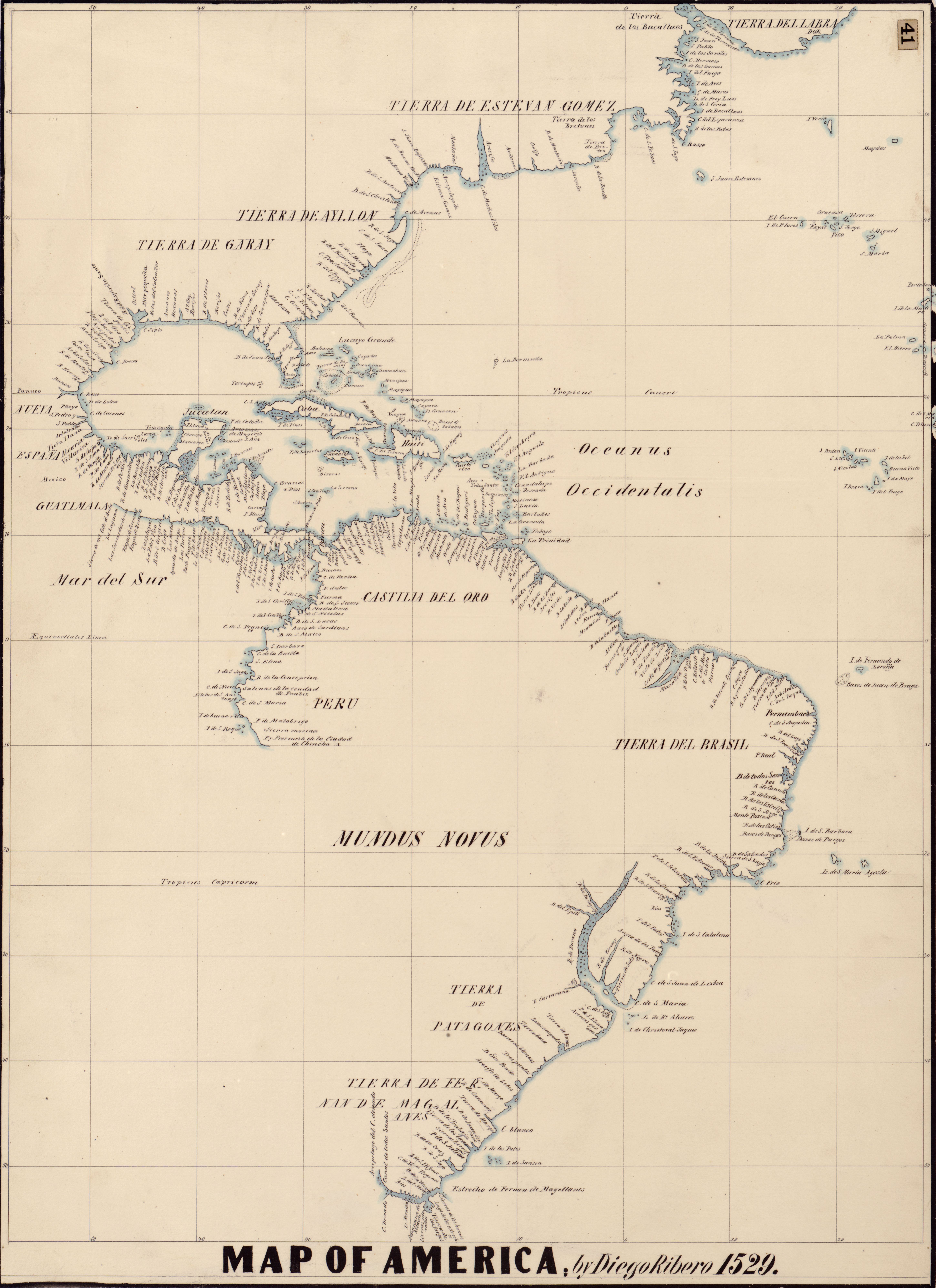 Map of America by Diego Ribero showing Cariay (1529) Map of America by Diego Ribero showing Cariay (1529)