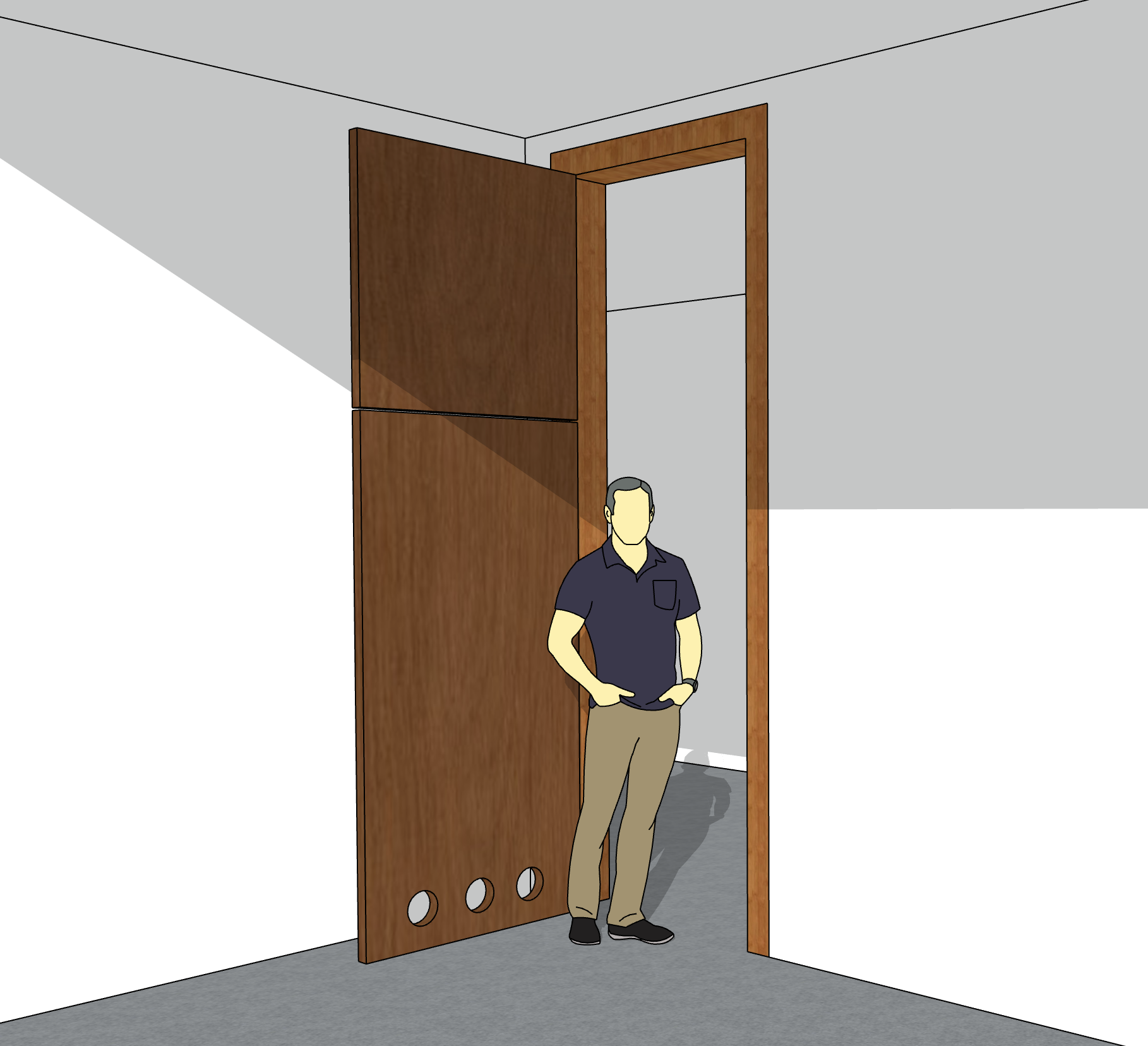 Convection door with perforated bottom panel