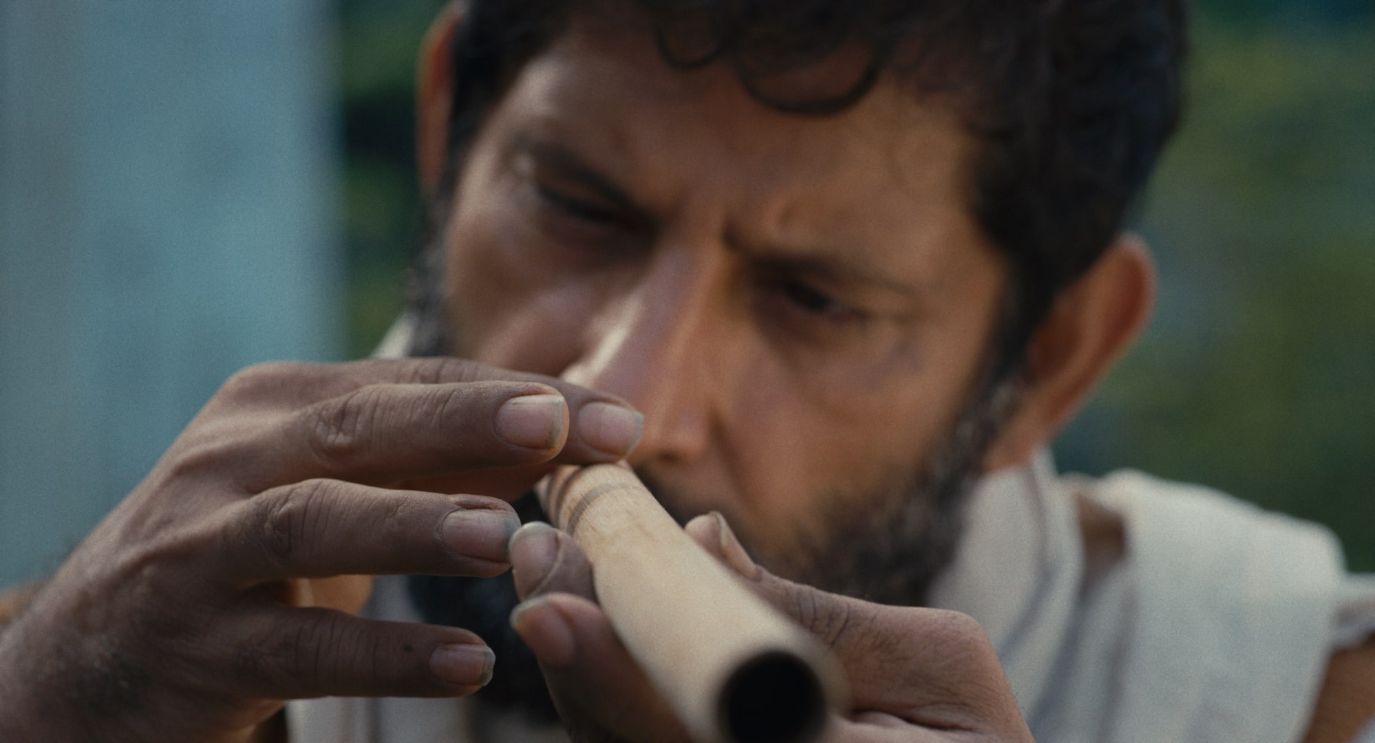 A shot from the movie Pilibhit - Siraj inspecting raw bamboo